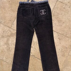 CHANEL Black Navy Blue Straight Leg Jeans